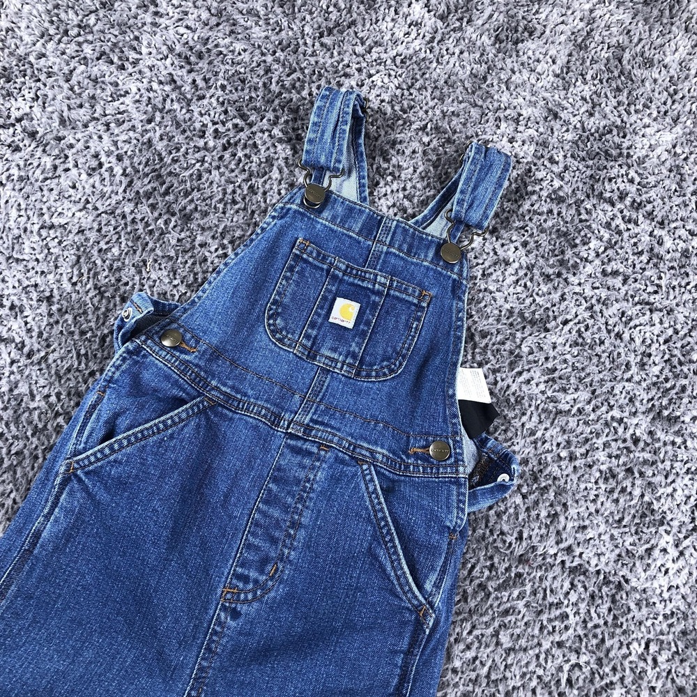 Carhartt Overalls Kids 4T Blue Denim Bib Relaxed Straight Jeans OX8665-B